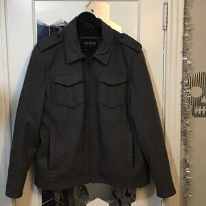 GUESS Charcoal Wool and Polyester Military Style Jacket